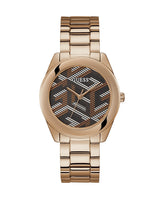 Shop Guess Cubed Analog Black Dial Rose Gold Steel Strap Watch For Women - GW0607L3 in USA