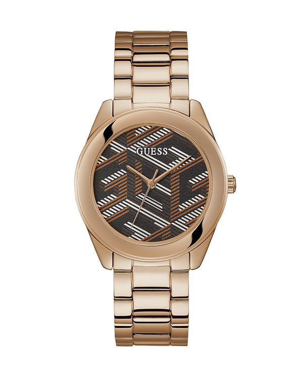 Shop Guess Cubed Analog Black Dial Rose Gold Steel Strap Watch For Women - GW0607L3 in USA