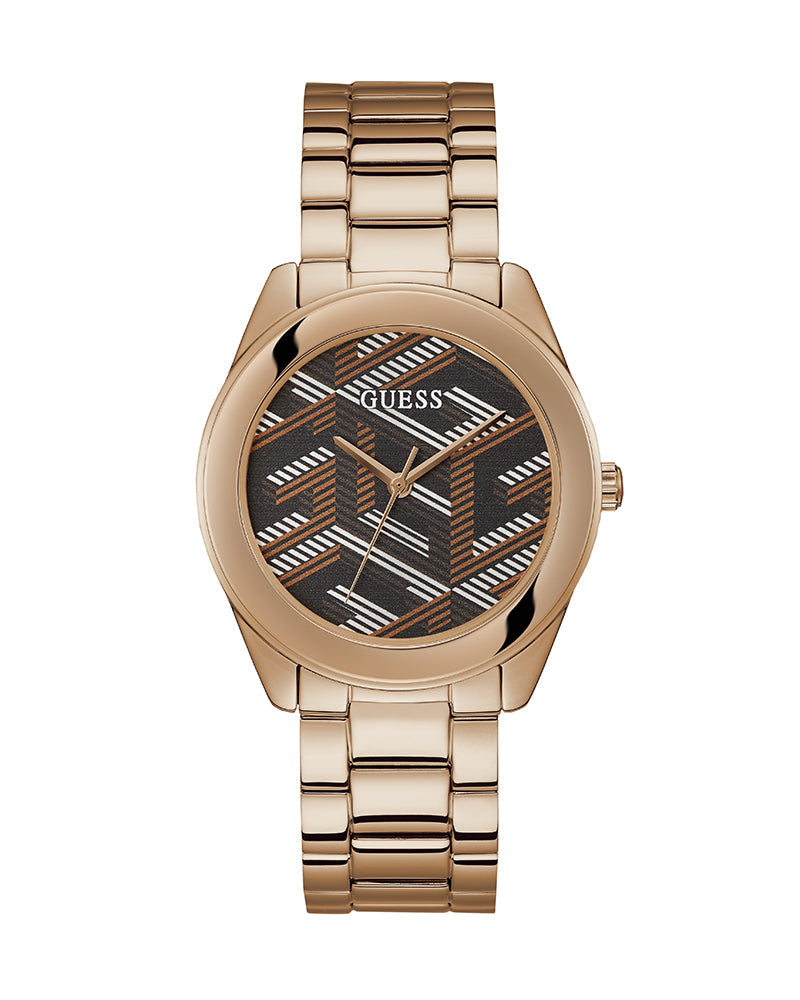 Shop Guess Cubed Analog Black Dial Rose Gold Steel Strap Watch For Women - GW0607L3 in USA
