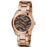 Shop Guess Cubed Analog Black Dial Rose Gold Steel Strap Watch For Women - GW0607L3 in USA