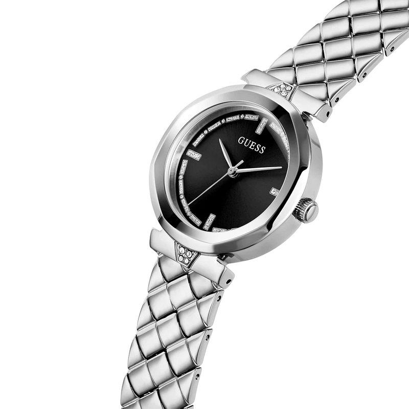 Guess Rumour Quartz Black Dial Silver Steel Strap Watch For Women - GW0613L1 Buy Now By Guess