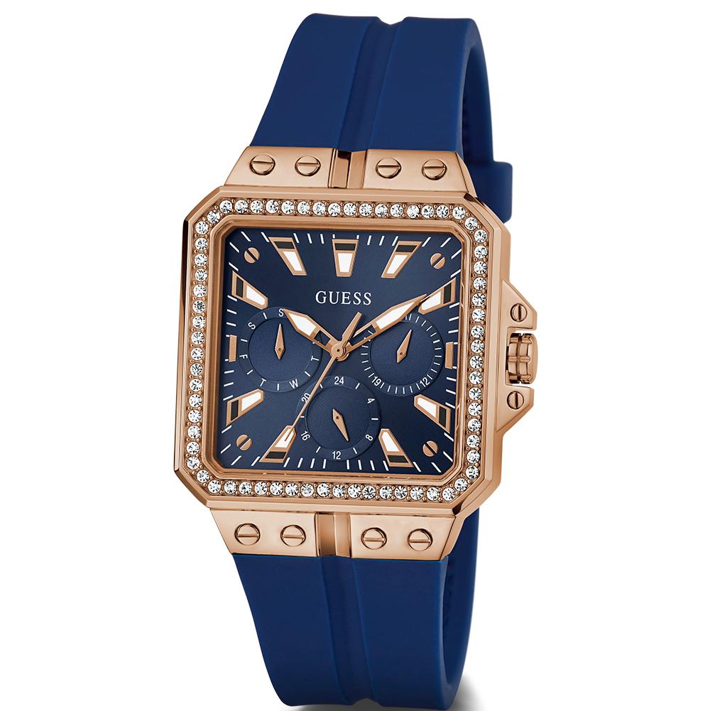 Guess Libra Crystals Blue Dial Blue Silicone Strap Watch For Women - GW0618L2