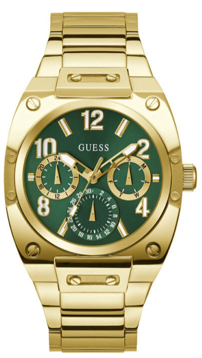 Shop Guess Trend Analog Green Dial Gold Steel Strap Watch For Men - GW0624G2 in USA