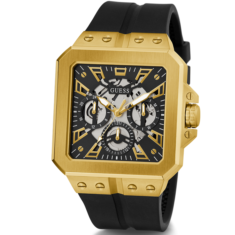 Guess Leo Multifunction Black Dial Black Silicone Strap Watch For Men - GW0637G2 Buy Now By Guess