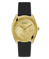 Guess Cubed Analog Gold Dial Black Silicone Strap Watch For Women - GW0665L1 Buy Now By Guess