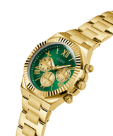 Guess Equity Analog Green Dial Gold Steel Strap Watch For Men - GW0703G2 Buy Now By Guess