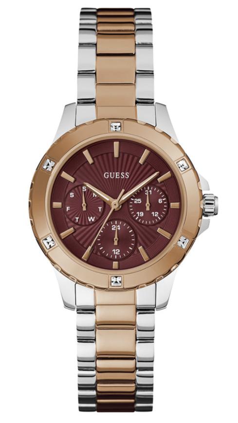 Guess Mist Analog Maroon Dial Two Tone Steel Strap Watch For Women - GW0723L2 Buy Now By Guess