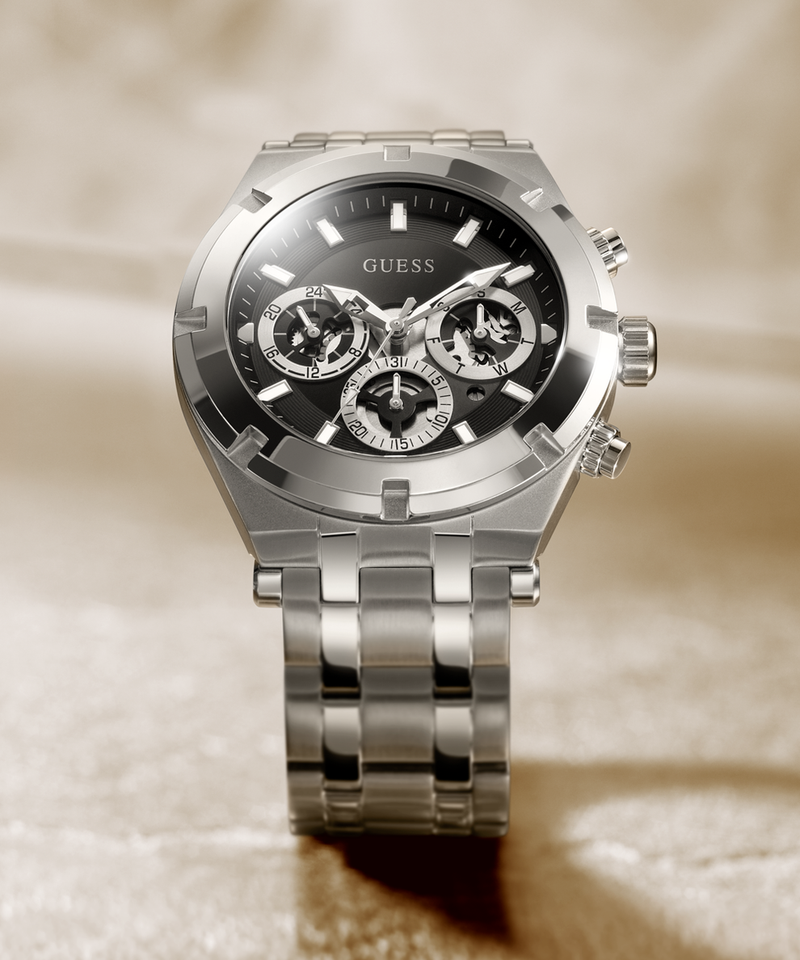 Shop Guess Continental Black Dial Silver Steel Strap Watch for Men - GW0260G1 in USA