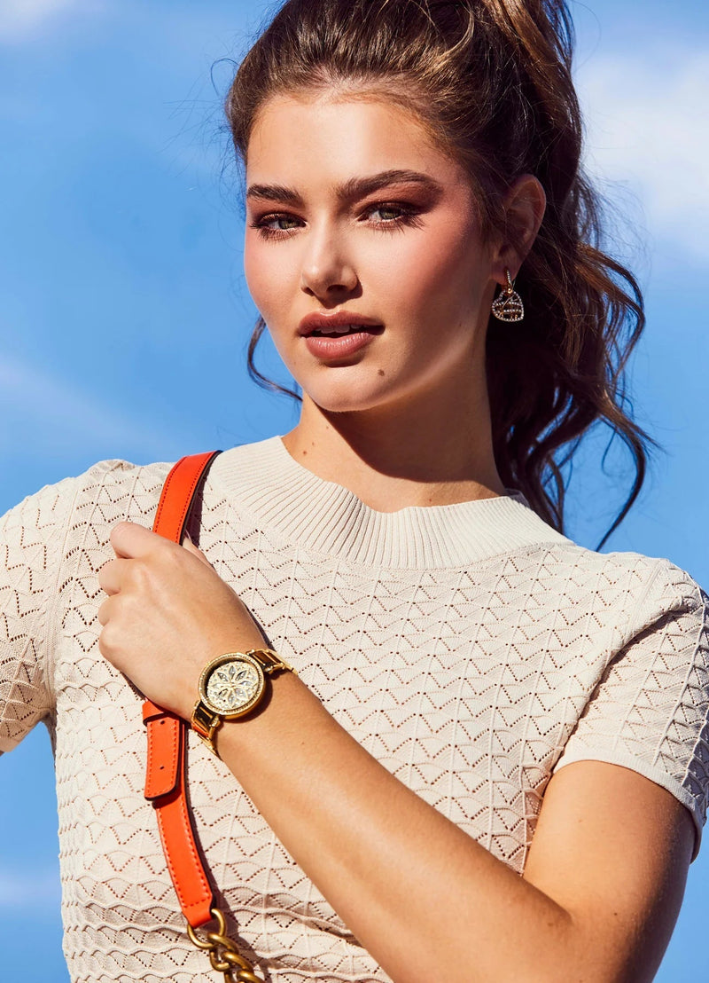 Guess Lily Quartz Gold Dial Gold Steel Strap Watch For Women - GW0528L2 Buy Now By Guess