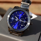 Emporio Armani Mario Chronograph Blue Dial Grey Steel Strap Watch For Men - AR80045 Buy Now By Emporio Armani