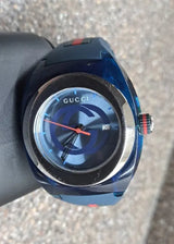 Shop Gucci Sync XXL Quartz Blue Dial Blue Rubber Strap Watch For Men - YA137104 in USA