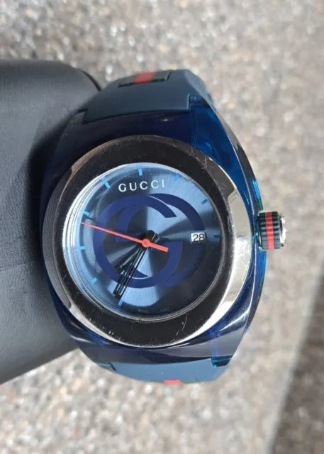 Shop Gucci Sync XXL Quartz Blue Dial Blue Rubber Strap Watch For Men - YA137104 in USA