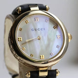 Shop Gucci Diamantissima Quartz Mother of Pearl Dial Black Leather Strap Watch for Women - YA141404 in USA