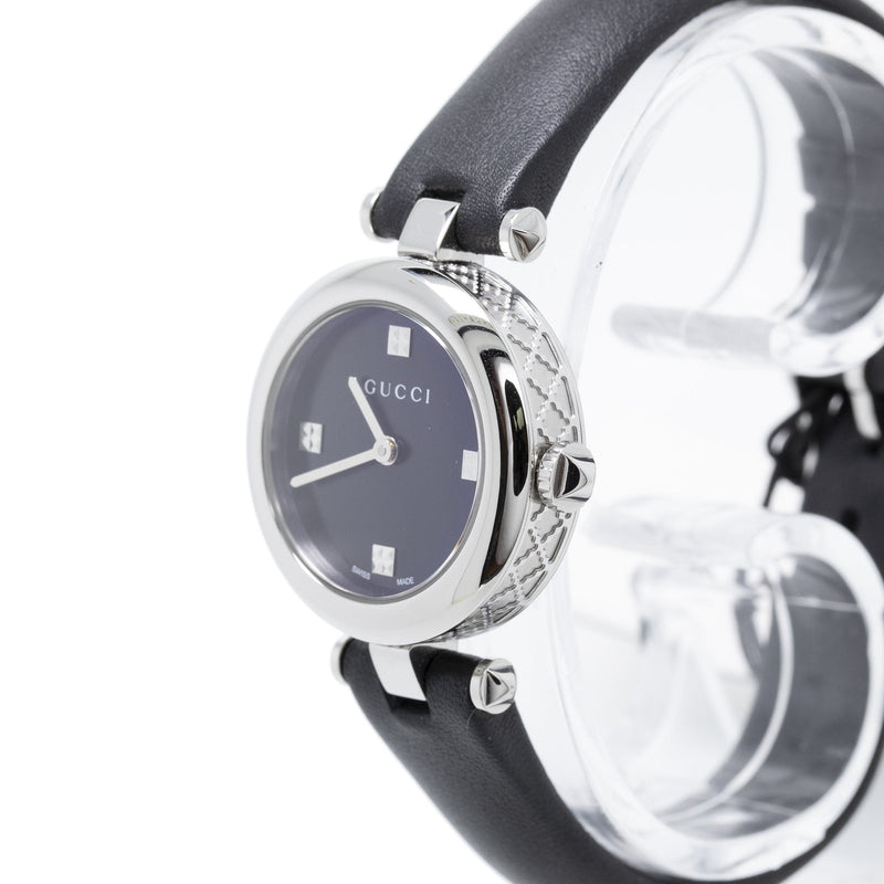 Shop Gucci Diamantissima Quartz Diamonds Black Dial Black Leather Strap Watch for Women - YA141506 in USA