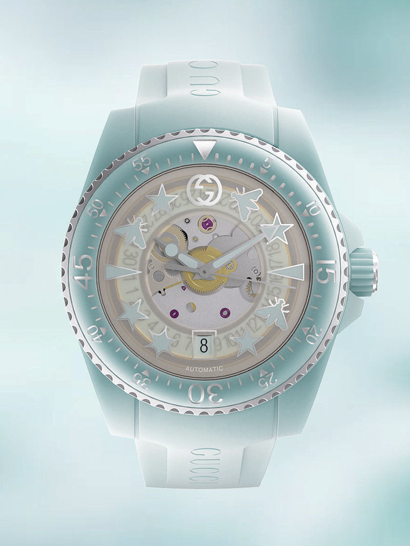 Shop Gucci Dive Automatic White Dial White Rubber Strap Unisex Watch - YA136342 in USA