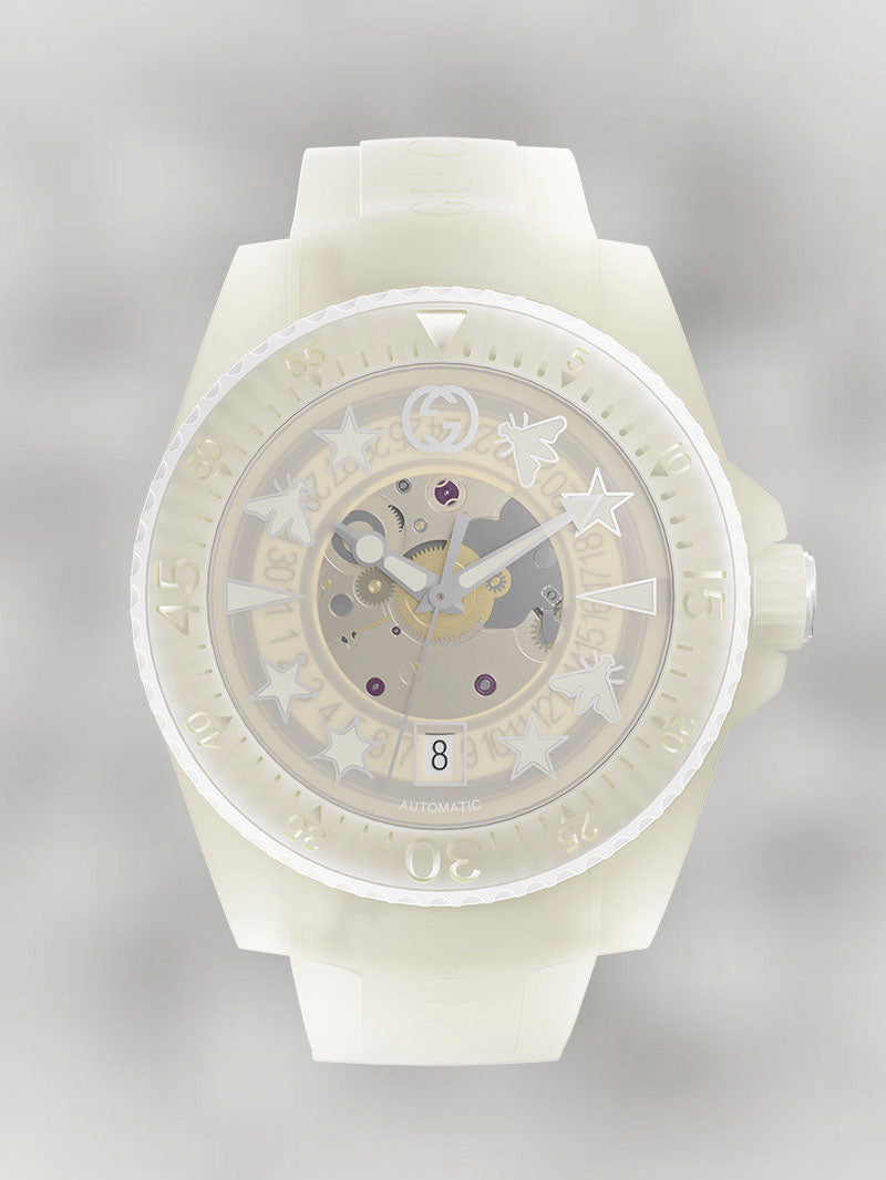 Shop Gucci Dive Automatic White Dial White Rubber Strap Unisex Watch - YA136342 in USA