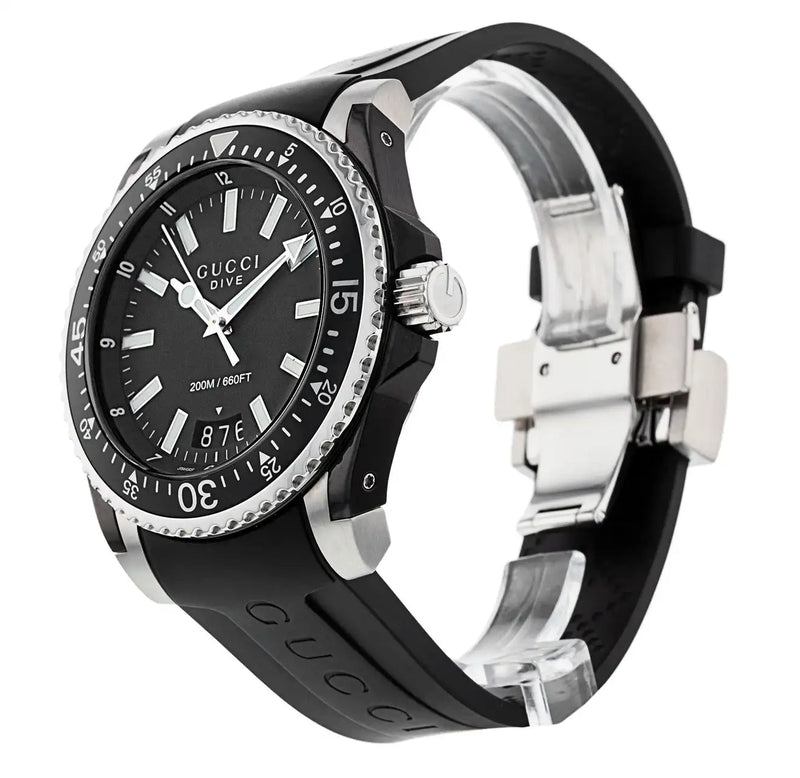Shop Gucci Dive Analog Quartz Black Dial Black Rubber Strap Watch For Men - YA136204 in USA