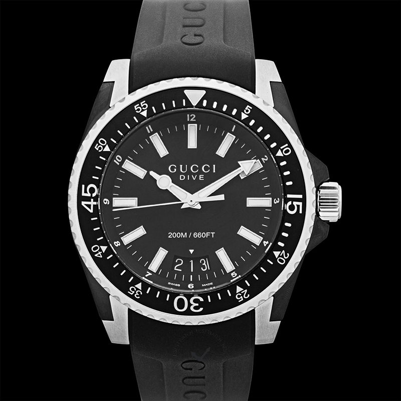 Shop Gucci Dive Analog Quartz Black Dial Black Rubber Strap Watch For Men - YA136204 in USA