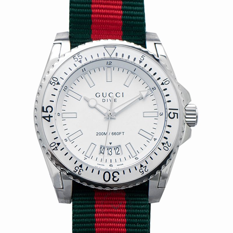 Shop Gucci Dive White Dial Red & Green Nylon Strap Watch For Men - YA136207 in USA
