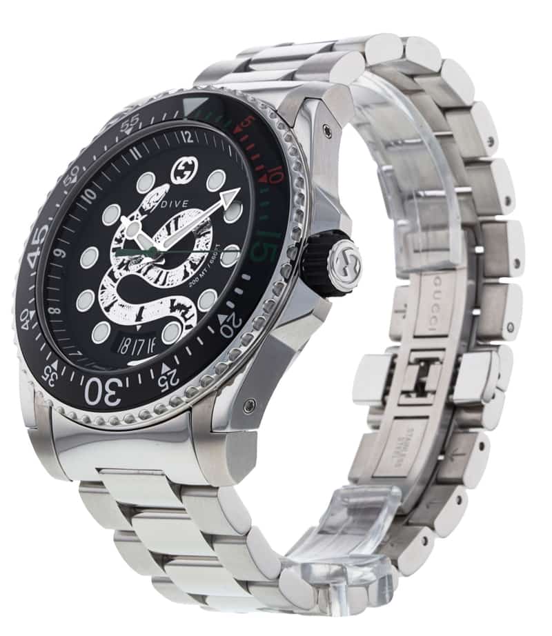 Shop Gucci Dive Snake Black Dial Silver Steel Strap Watch For Men - YA136218 in USA