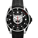 Shop Gucci Dive Feline Black Dial Black Rubber Strap Watch For Men - YA136320 in USA
