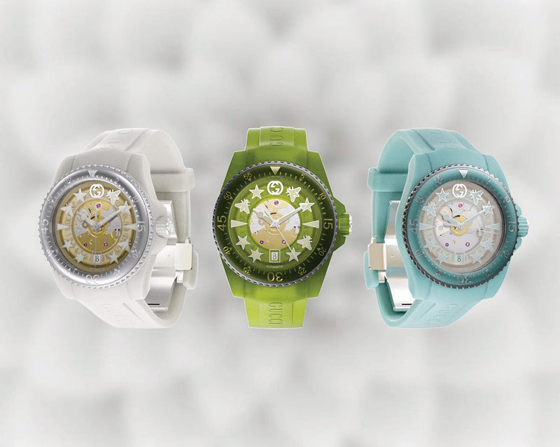 Shop Gucci Dive Automatic Green Dial Green Rubber Strap Unisex Watch - YA136344 in USA
