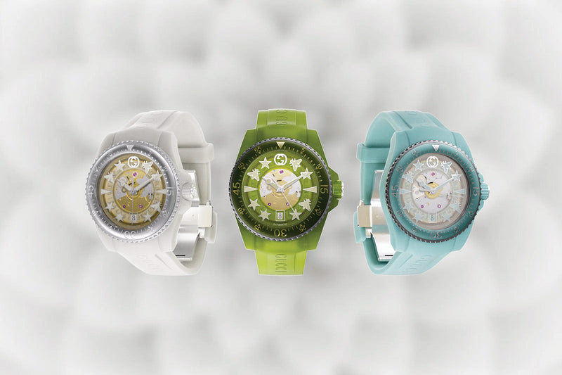 Shop Gucci Dive Automatic Transparent Dial White Rubber Strap Watch For Men - YA136343 in USA