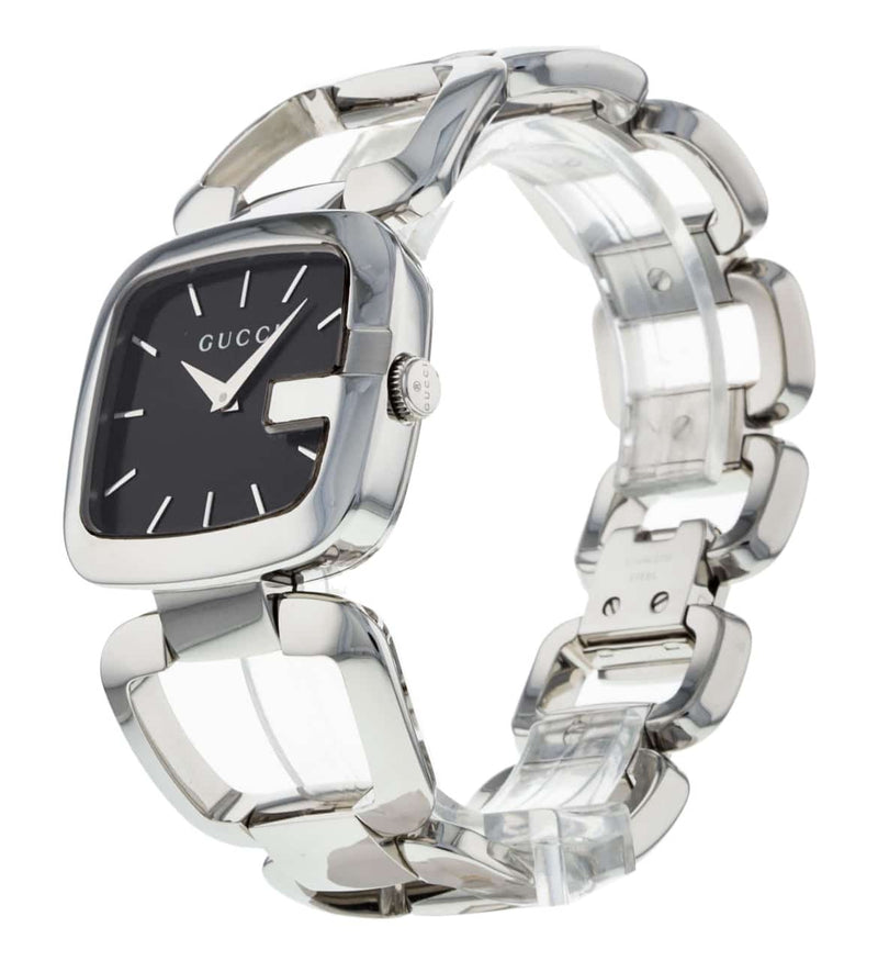 Shop Gucci G Gucci Black Dial Silver Steel Strap Watch For Women - YA125407 in USA