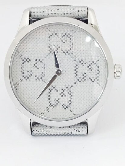 Shop Gucci G Timeless Quartz Grey Dial Grey Leather Strap Watch For Men - YA1264058 in USA