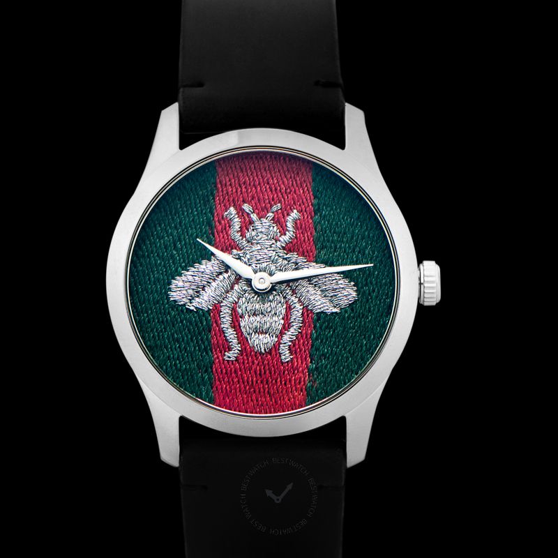 Shop Gucci G Timeless Quartz Green & Red Dial Black Leather Strap Watch For Men - YA1264149 in USA