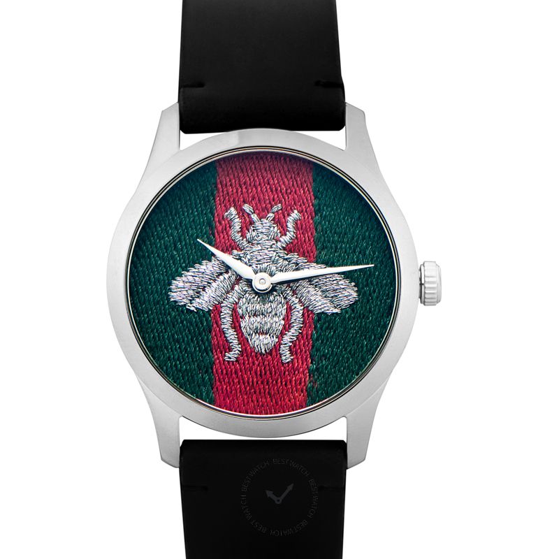 Shop Gucci G Timeless Quartz Green & Red Dial Black Leather Strap Watch For Men - YA1264149 in USA