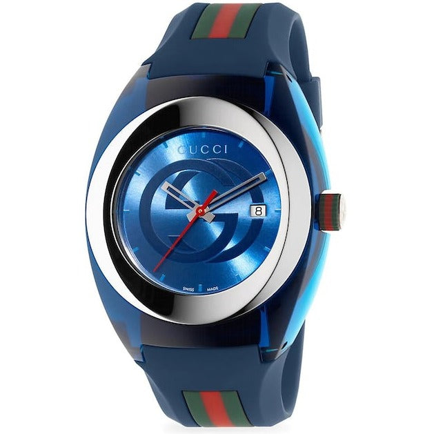 Shop Gucci Sync XXL Quartz Blue Dial Blue Rubber Strap Watch For Men - YA137104 in USA