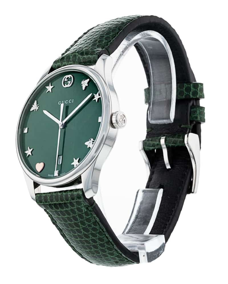 Gucci G-Timeless Green Mother of Pearl Dial Green Leather Strap Watch For Women - YA126585 Buy Now By Gucci