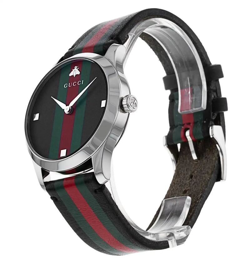 Gucci G Timeless Quartz Black Dial Multicolored Black Leather Strap Watch For Men - YA1264079 Buy Now By Gucci