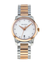 Shop Gucci G Timeless Diamonds Mother of Pearl Dial Two Tone Steel Strap Watch For Women - YA126544 in USA