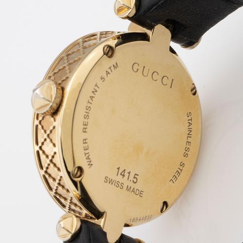 Shop Gucci Diamantissima Quartz Mother of Pearl Dial Black Leather Strap Watch for Women - YA141404 in USA