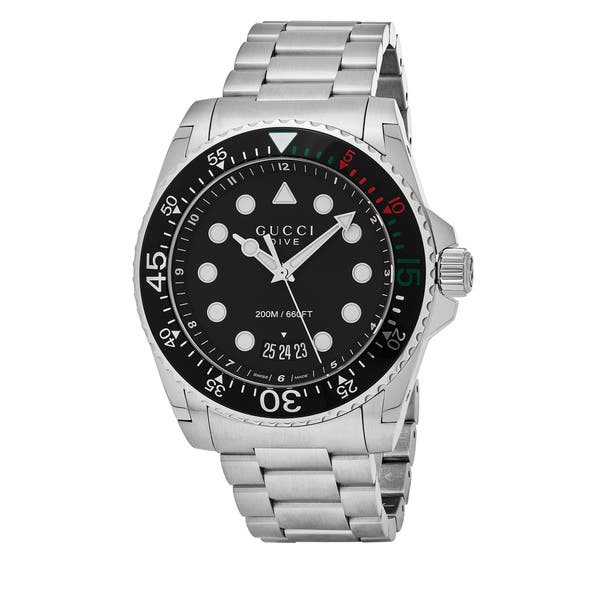 Shop Gucci Dive Analog Black Dial Silver Steel Strap Watch For Men - YA136208 in USA