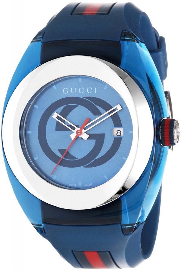 Shop Gucci Sync XXL Quartz Blue Dial Blue Rubber Strap Watch For Men - YA137104 in USA