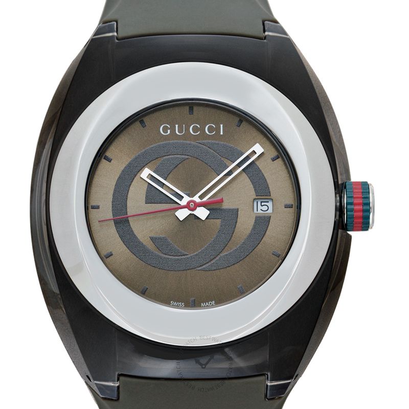 Shop Gucci Sync XXL Quartz Brown Dial Brown Leather Strap Watch For Men - YA137106 in USA