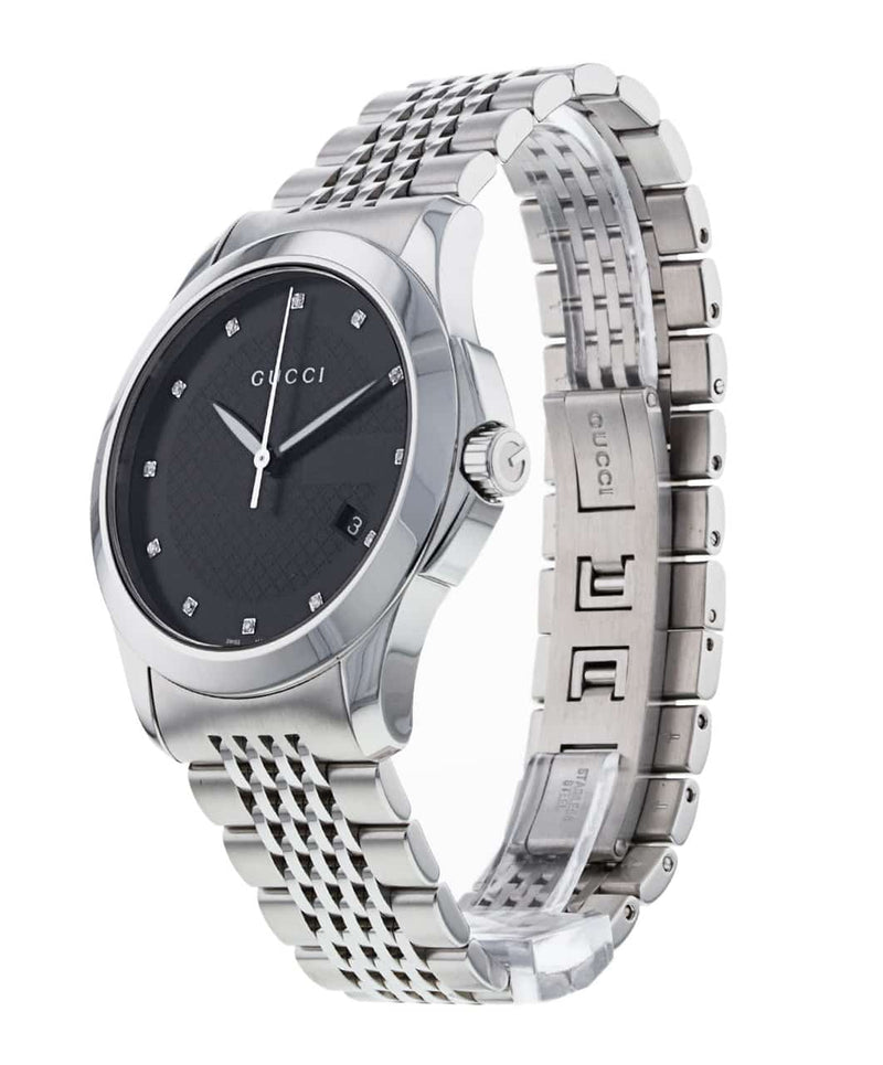 Shop Gucci G Timeless Diamonds Black Dial Silver Steel Strap Watch For Men - YA126405 in USA