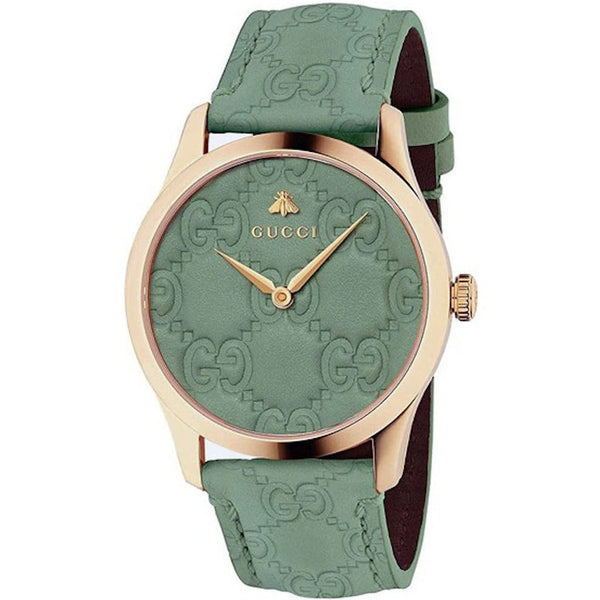 Shop Gucci G Timeless Quartz Green Dial Green Leather Strap Watch For Women - YA1264099 in USA