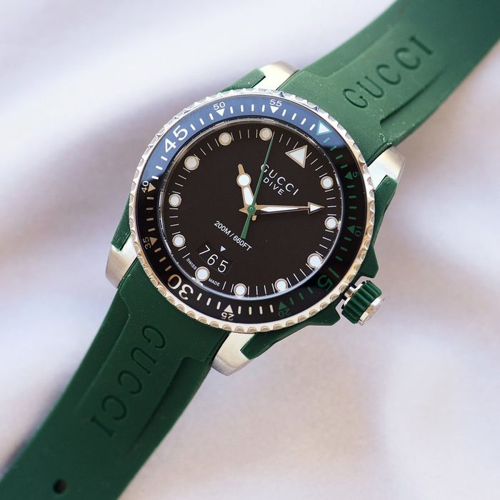 Shop Gucci Dive Black Dial Green Rubber Strap Watch For Men - YA136310 in USA
