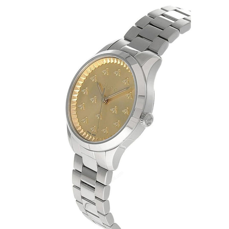 Shop Gucci G Timeless Quartz Gold Dial Silver Steel Strap Watch for Women - YA1265035 in USA