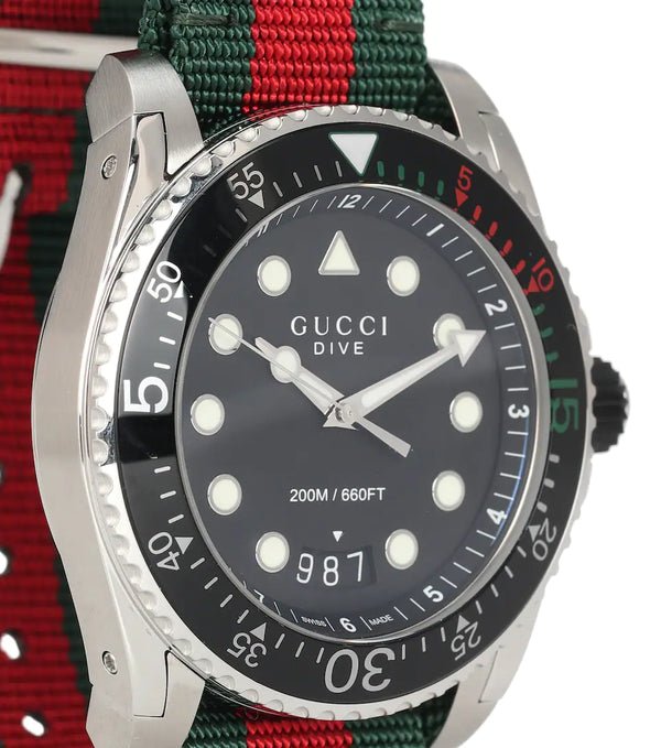 Shop Gucci Dive Black Dial Red & Green Nylon Strap Watch For Men - YA136209 in USA