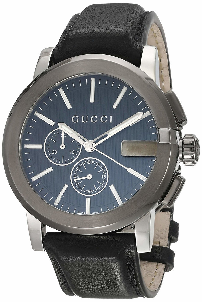 Shop Gucci G Chrono Black Dial Black Leather Strap Watch For Men - YA101205 in USA
