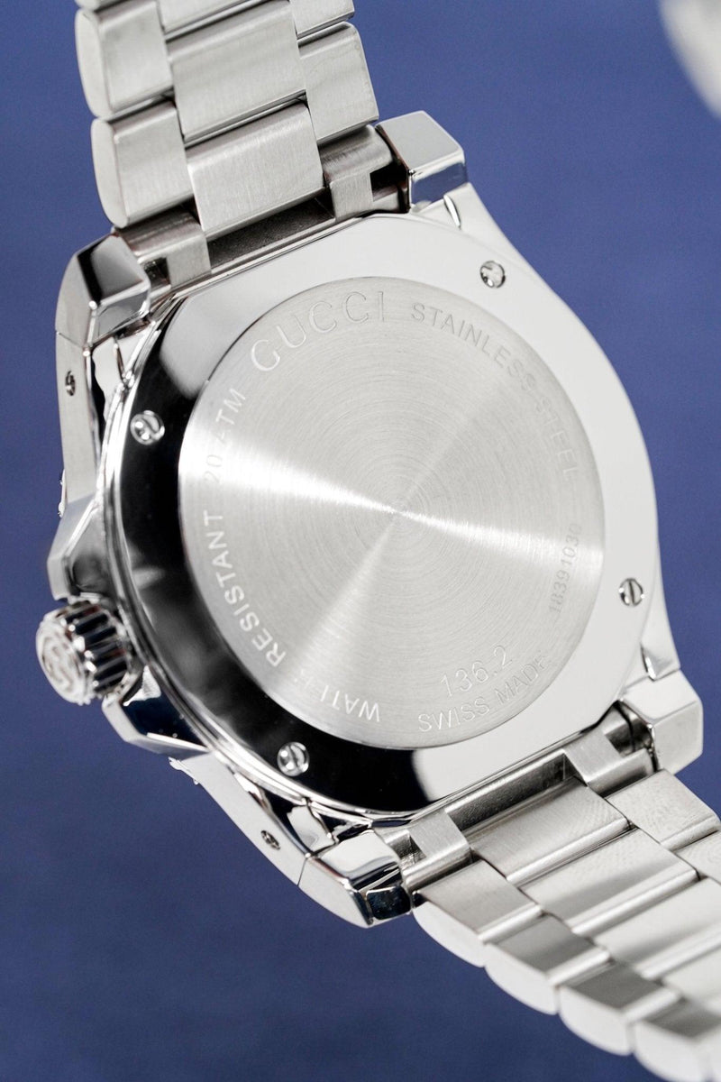 Shop Gucci Dive Analog Black Dial Silver Steel Strap Watch For Men - YA136208 in USA