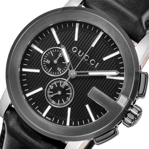 Shop Gucci G Chrono Black Dial Black Leather Strap Watch For Men - YA101205 in USA