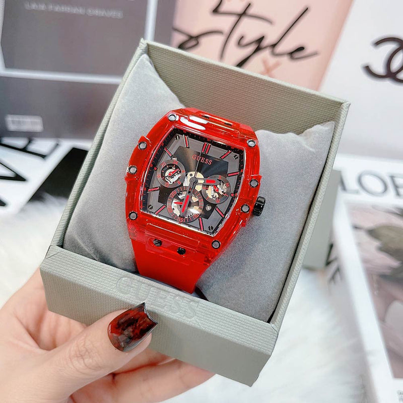 Guess Phoenix Multifunction Black Dial Red Rubber Strap Watch for Men - GW0203G5 Buy Now By Guess
