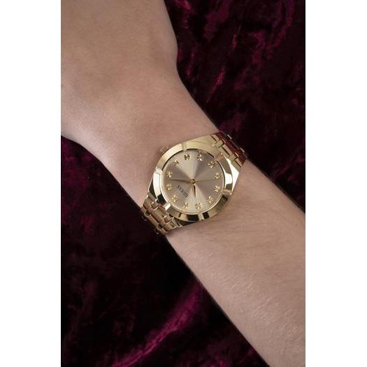 Shop Guess Crystalline Diamonds Gold Dial Gold Steel Strap Watch for Women - GW0114L2 in USA