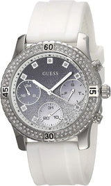 Guess Confetti Crystal Black Dial White Silicone Strap Watch For Women - W1098L1 Buy Now By Guess